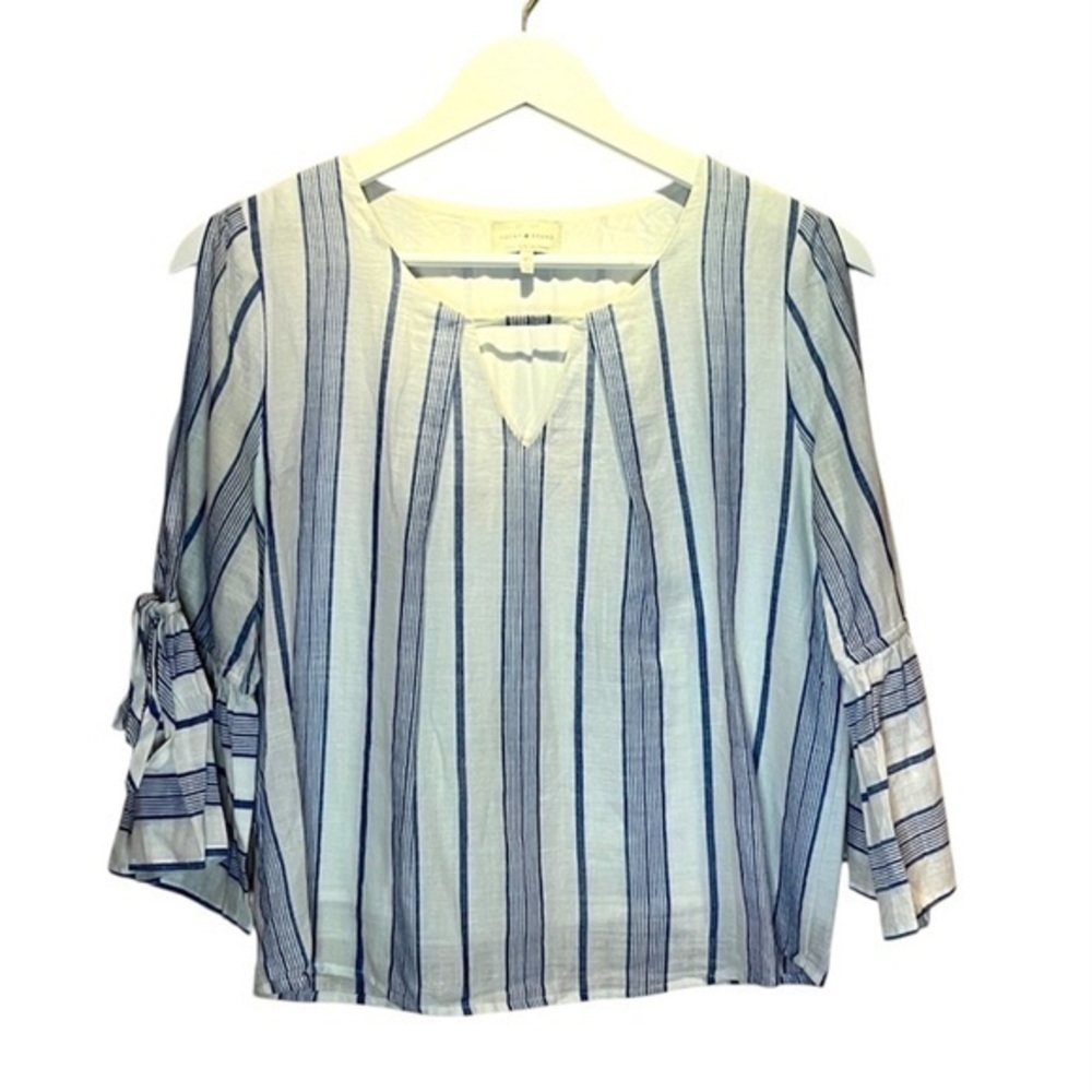 Lucky Brand Women’s Cotton Striped Bohemian Coastal Blouse Arm Slits Size XS